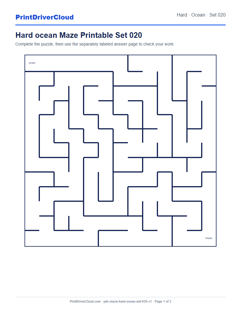 Preview of Hard ocean Maze Printable Set 020