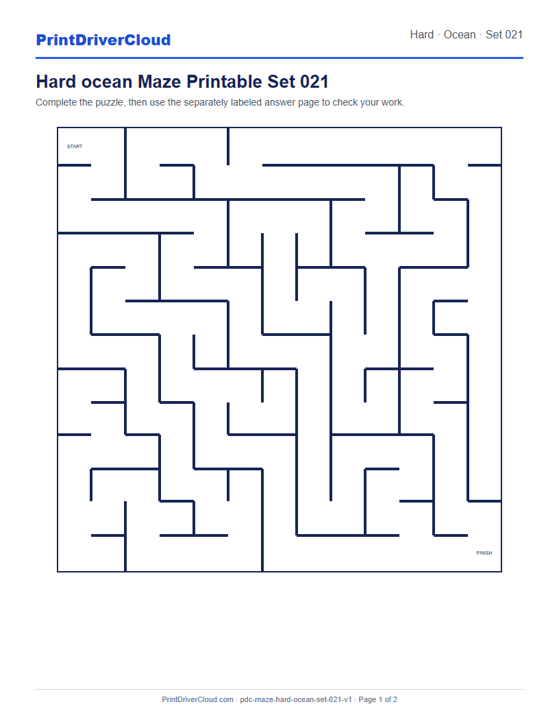 Preview of Hard ocean Maze Printable Set 021