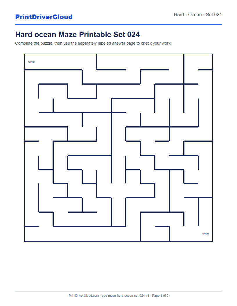 Preview of Hard ocean Maze Printable Set 024