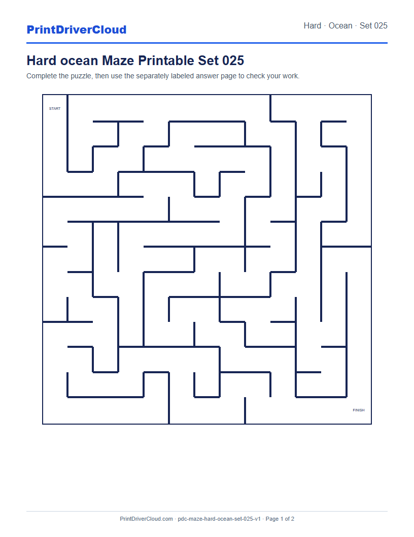 Preview of Hard ocean Maze Printable Set 025