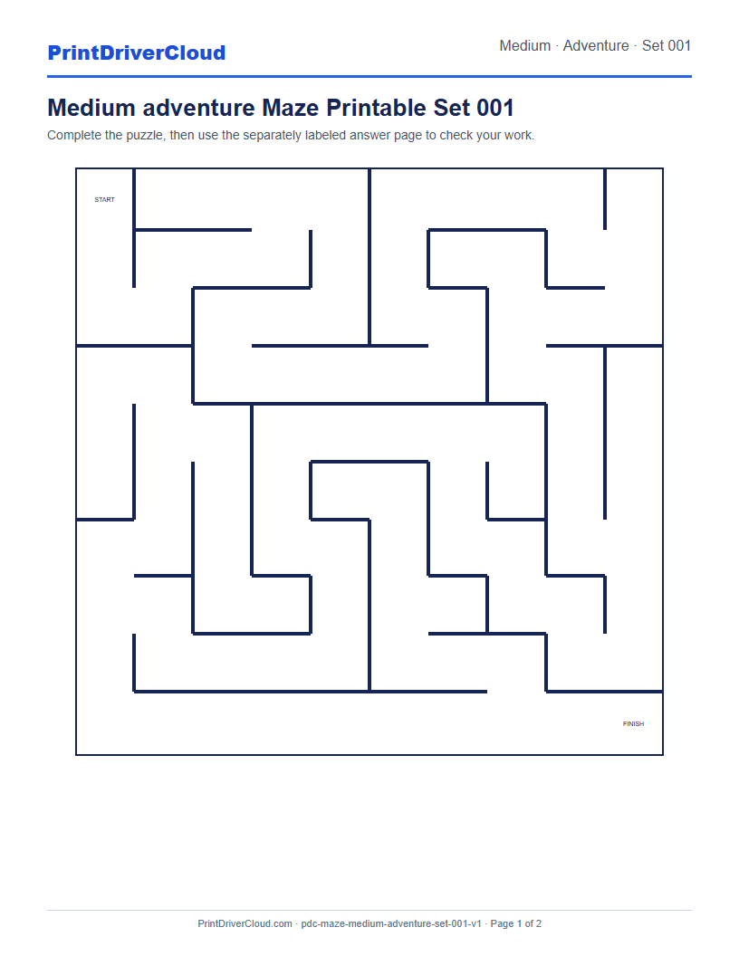 Preview of Medium adventure Maze Printable Set 001