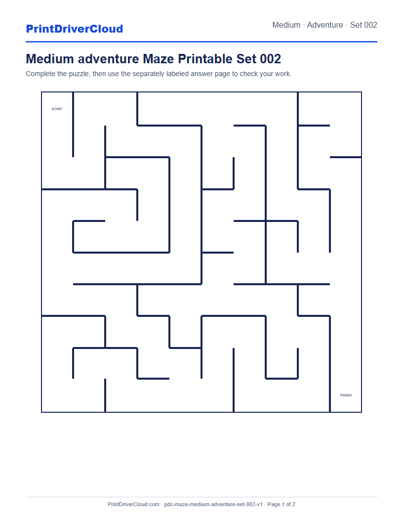 Preview of Medium adventure Maze Printable Set 002