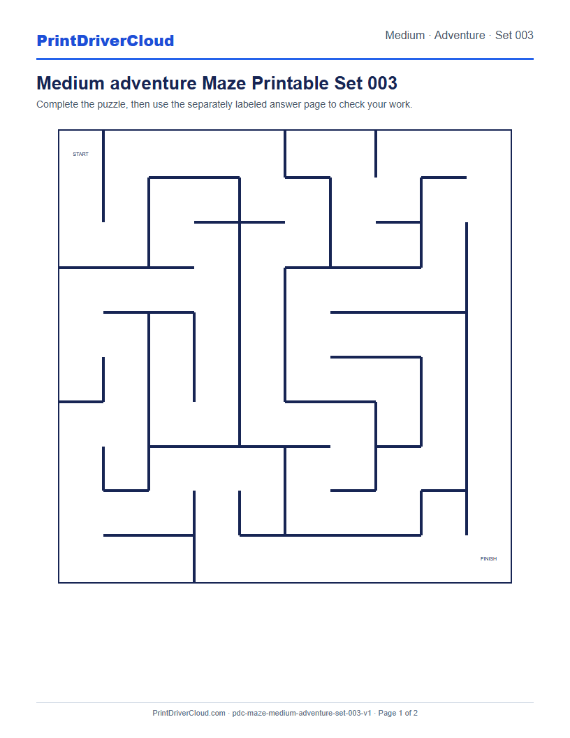 Preview of Medium adventure Maze Printable Set 003