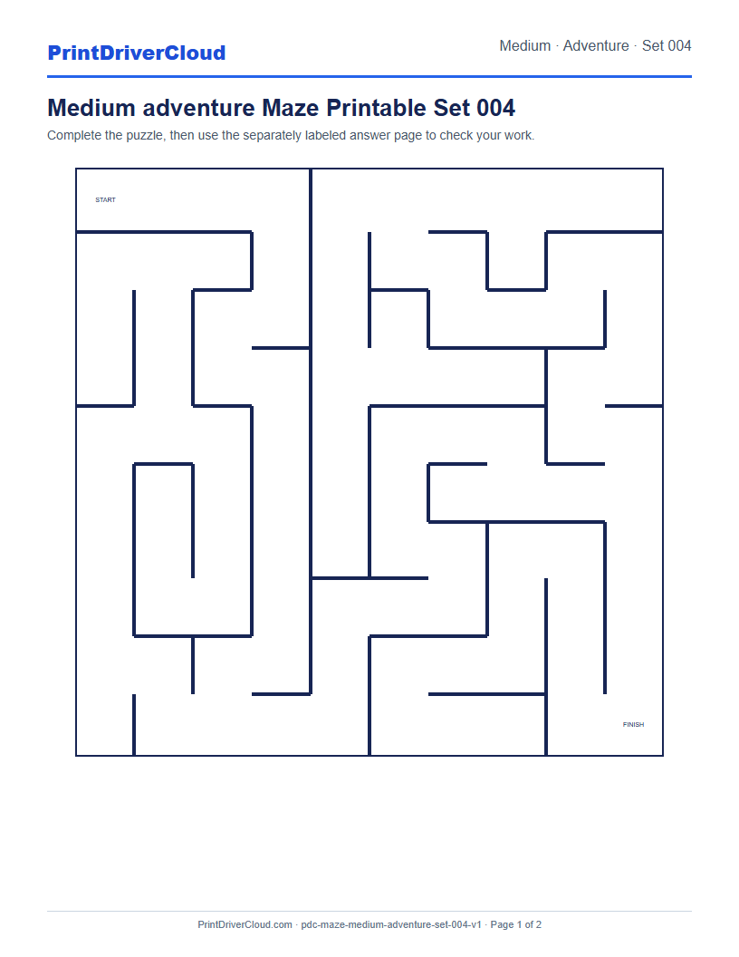Preview of Medium adventure Maze Printable Set 004
