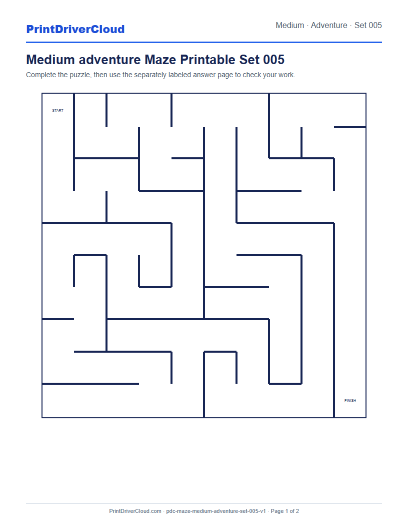 Preview of Medium adventure Maze Printable Set 005