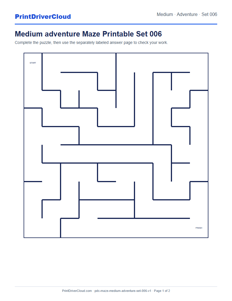 Preview of Medium adventure Maze Printable Set 006