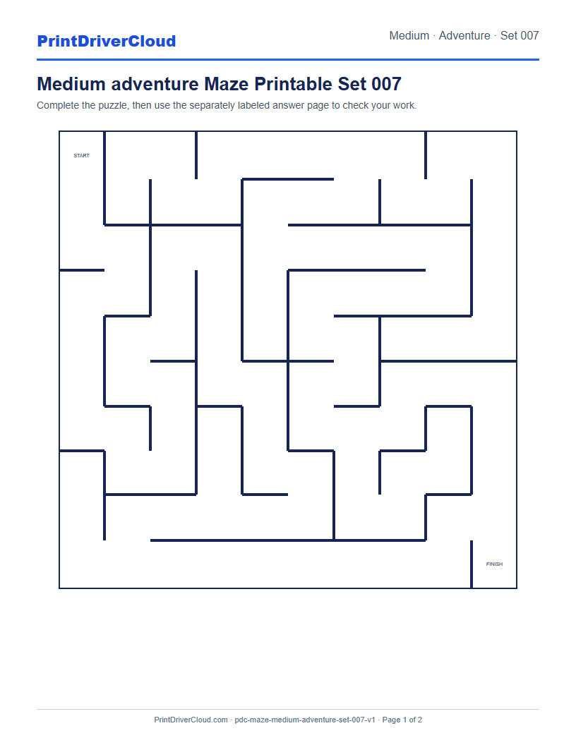 Preview of Medium adventure Maze Printable Set 007