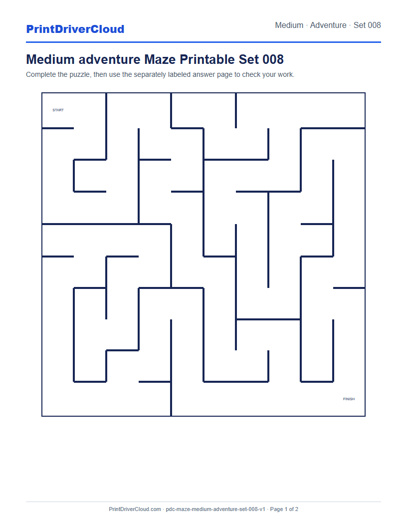 Preview of Medium adventure Maze Printable Set 008