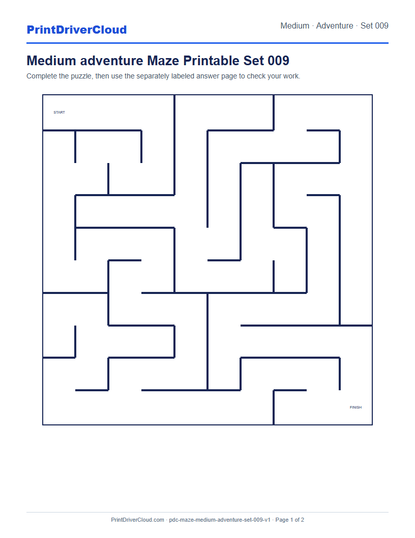 Preview of Medium adventure Maze Printable Set 009