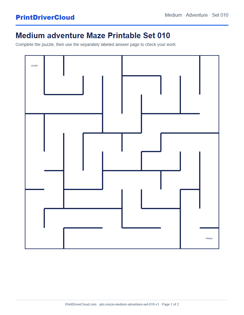 Preview of Medium adventure Maze Printable Set 010