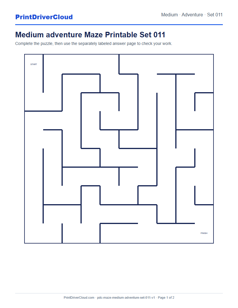 Preview of Medium adventure Maze Printable Set 011