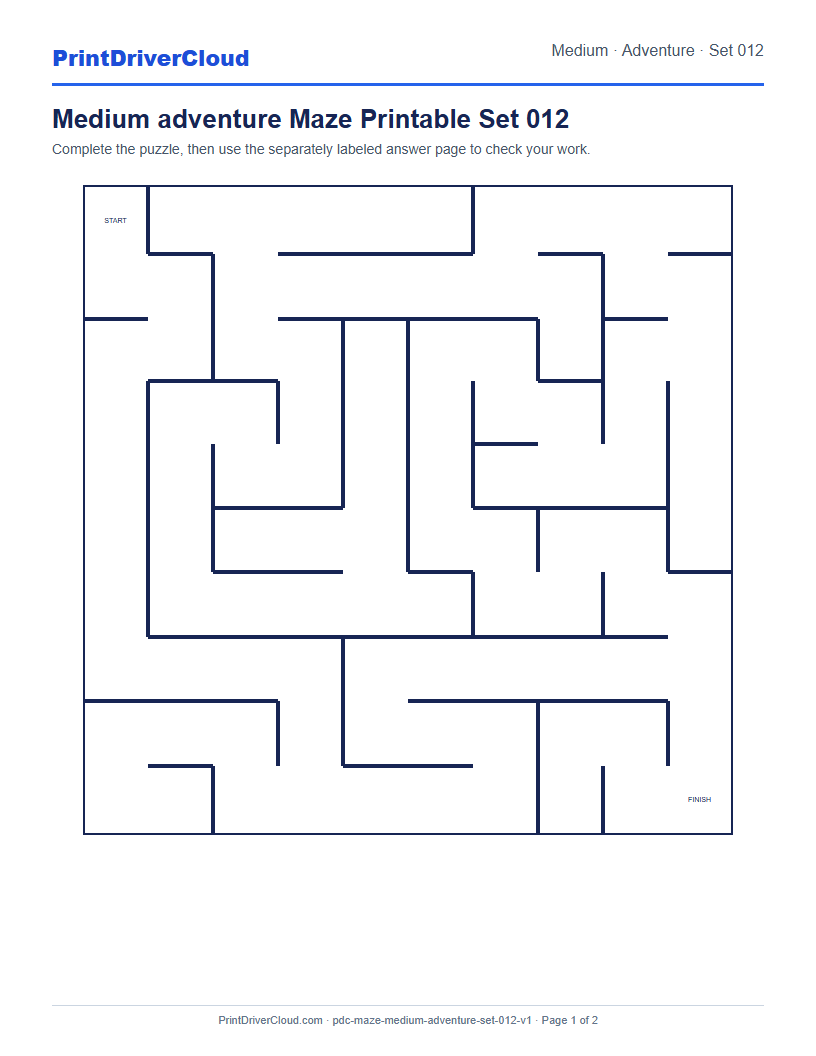 Preview of Medium adventure Maze Printable Set 012