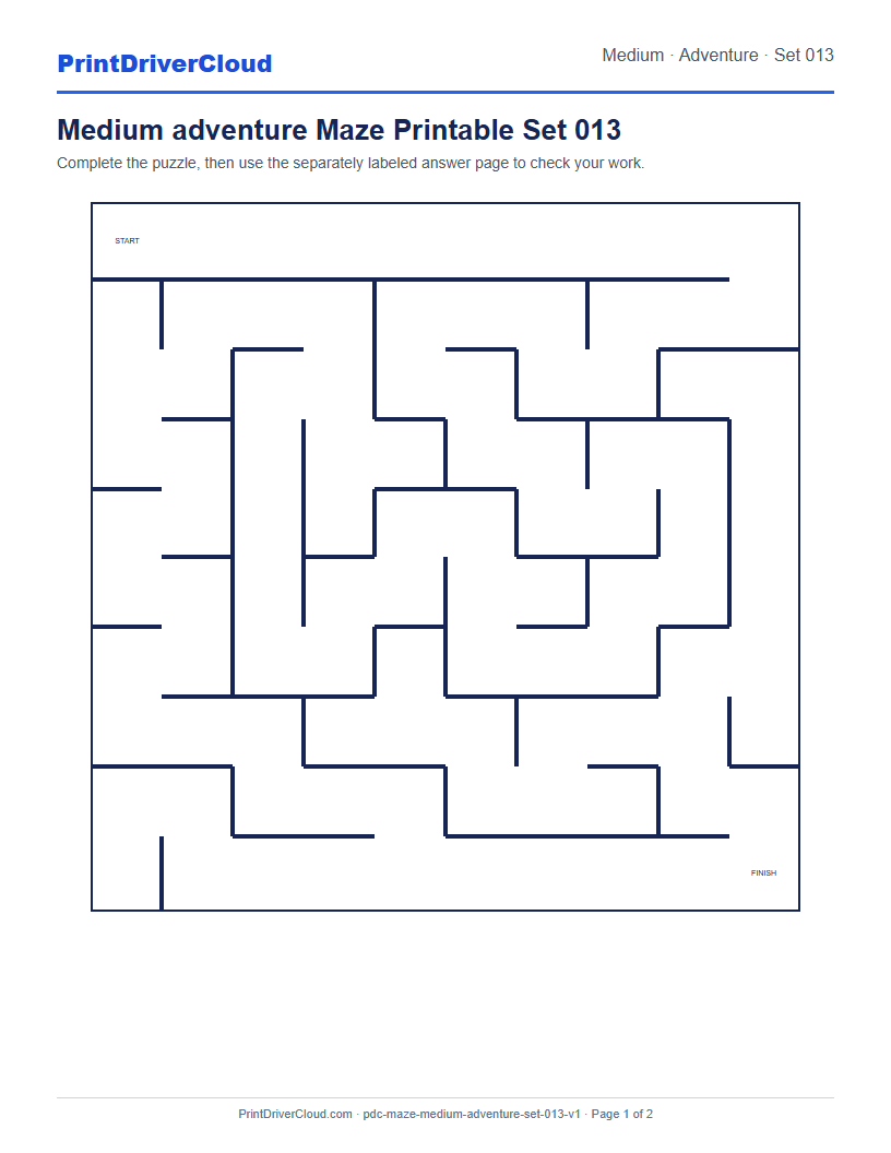 Preview of Medium adventure Maze Printable Set 013