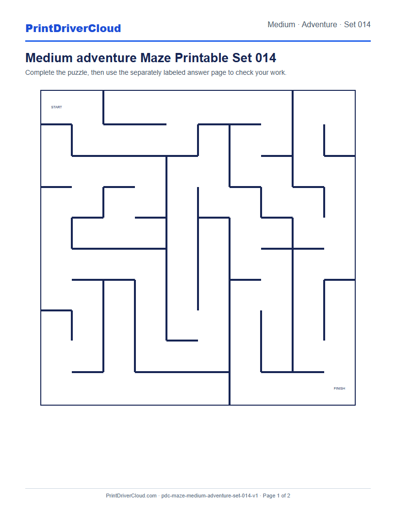 Preview of Medium adventure Maze Printable Set 014