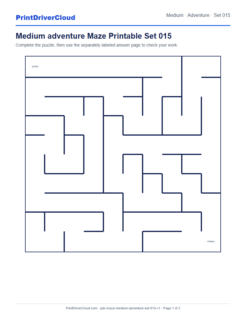 Preview of Medium adventure Maze Printable Set 015