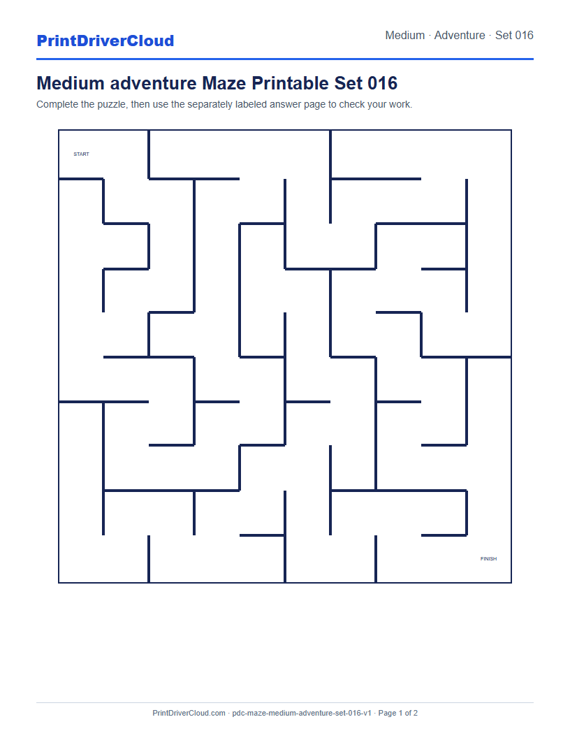 Preview of Medium adventure Maze Printable Set 016