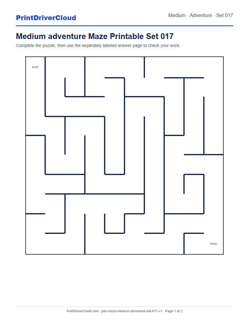 Preview of Medium adventure Maze Printable Set 017