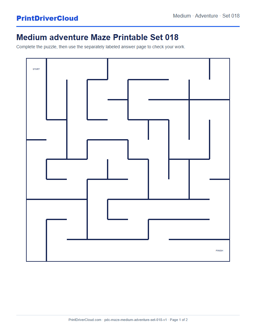 Preview of Medium adventure Maze Printable Set 018
