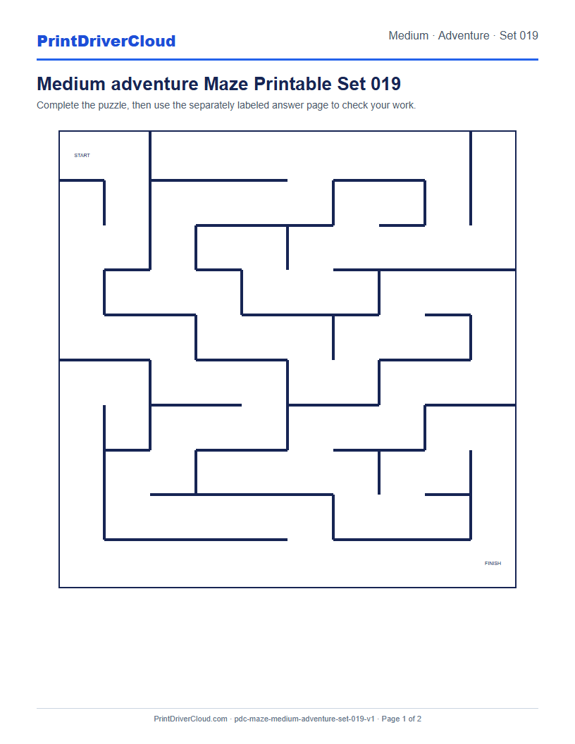 Preview of Medium adventure Maze Printable Set 019