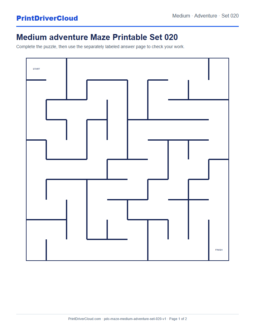 Preview of Medium adventure Maze Printable Set 020