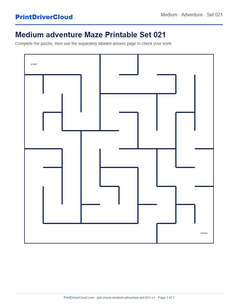 Preview of Medium adventure Maze Printable Set 021