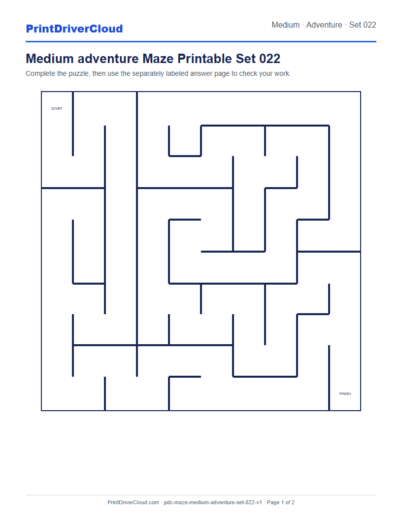 Preview of Medium adventure Maze Printable Set 022