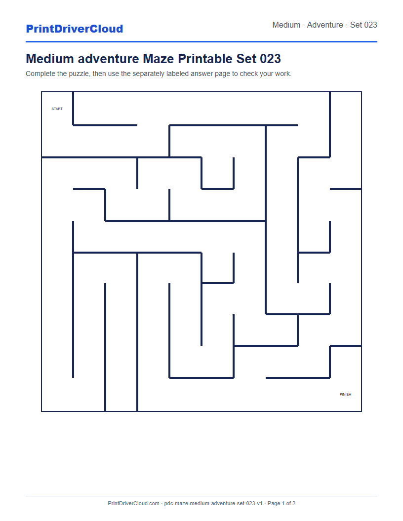Preview of Medium adventure Maze Printable Set 023
