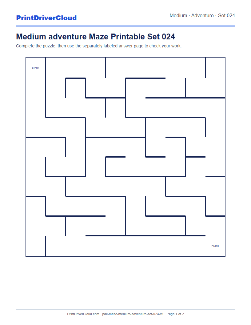 Preview of Medium adventure Maze Printable Set 024
