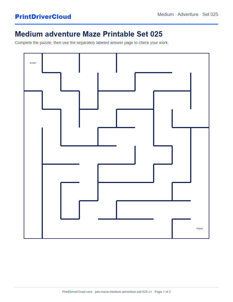 Preview of Medium adventure Maze Printable Set 025