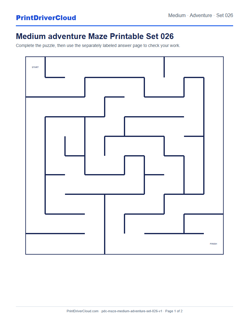 Preview of Medium adventure Maze Printable Set 026