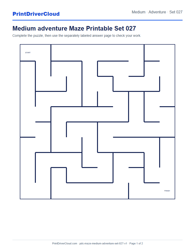 Preview of Medium adventure Maze Printable Set 027