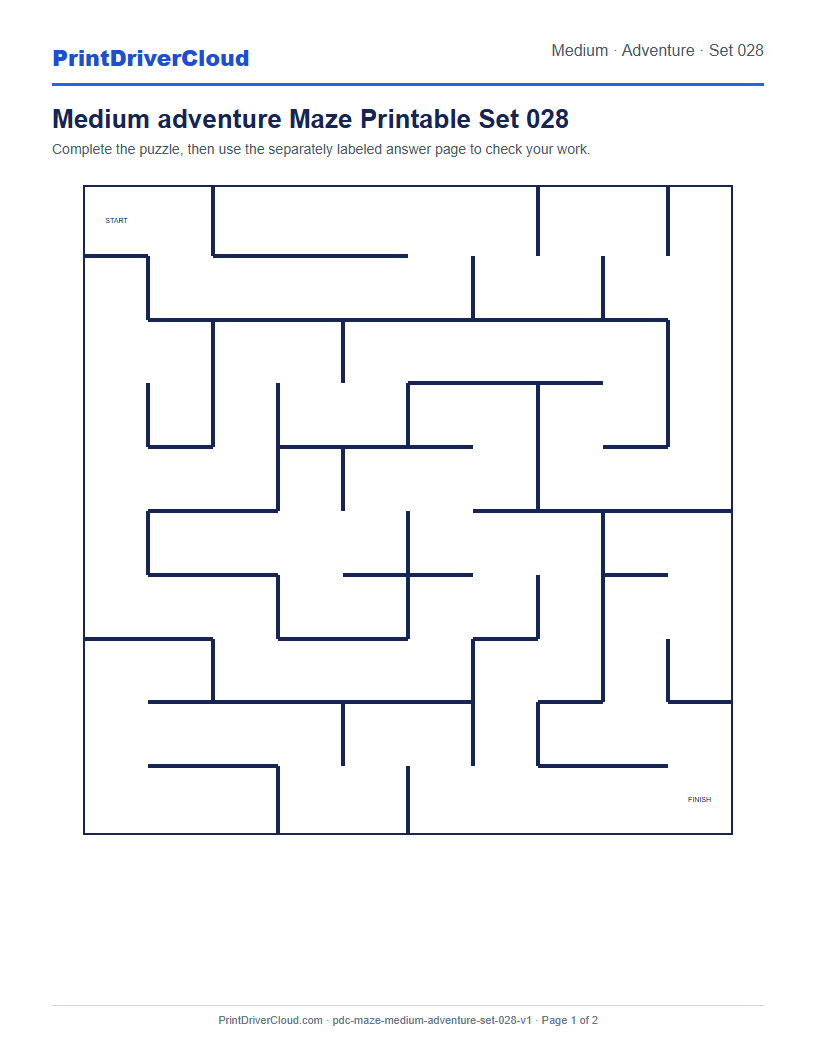 Preview of Medium adventure Maze Printable Set 028