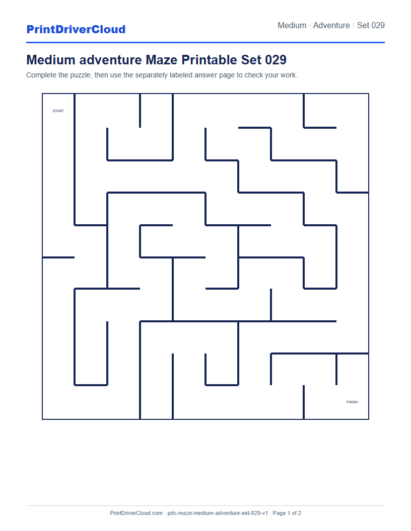 Preview of Medium adventure Maze Printable Set 029