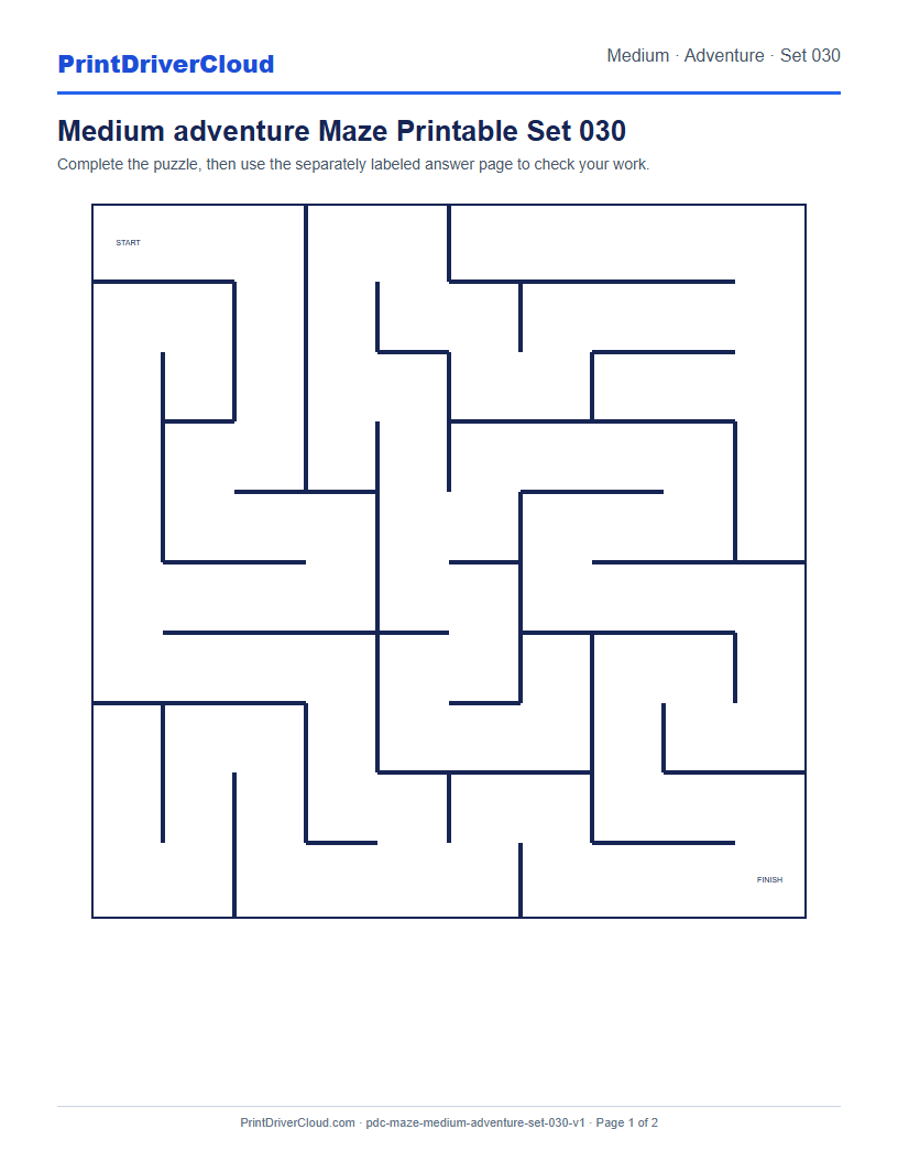 Preview of Medium adventure Maze Printable Set 030