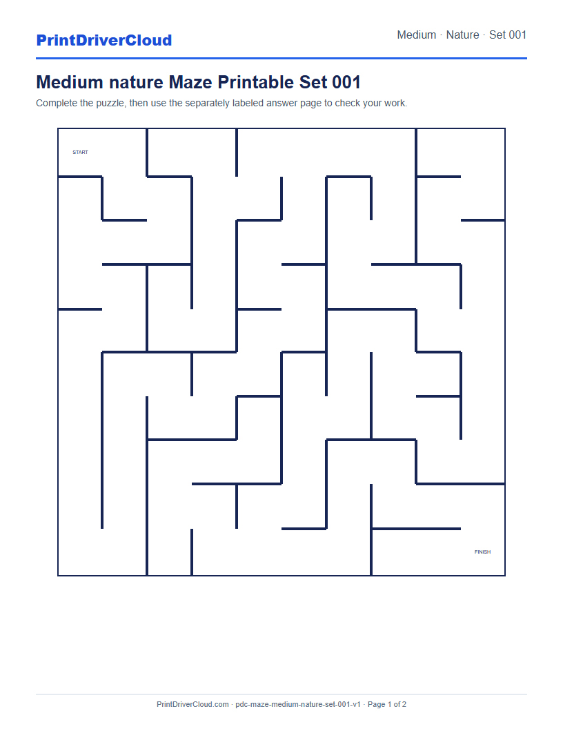 Preview of Medium nature Maze Printable Set 001