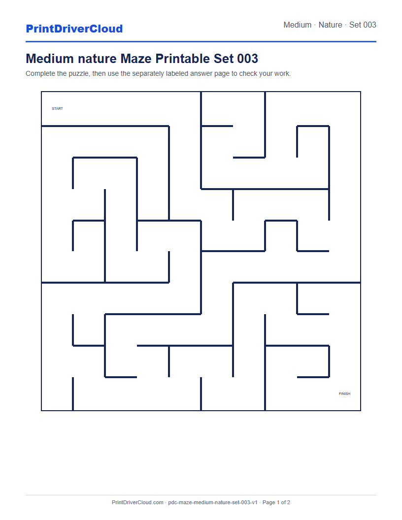 Preview of Medium nature Maze Printable Set 003