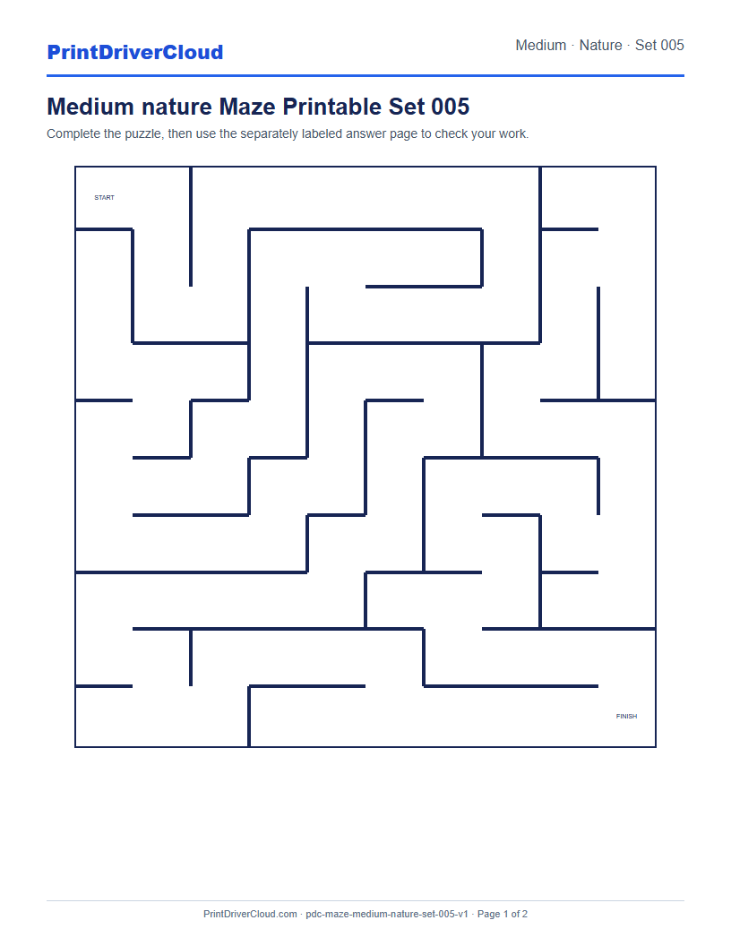 Preview of Medium nature Maze Printable Set 005
