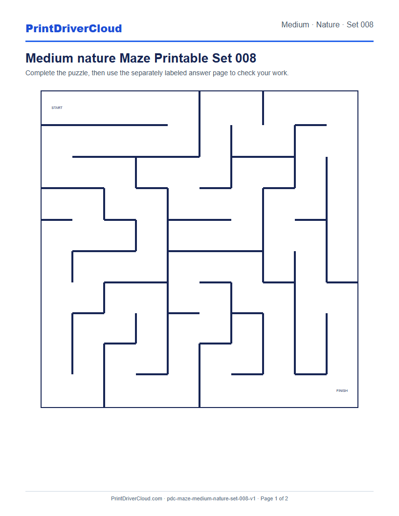 Preview of Medium nature Maze Printable Set 008
