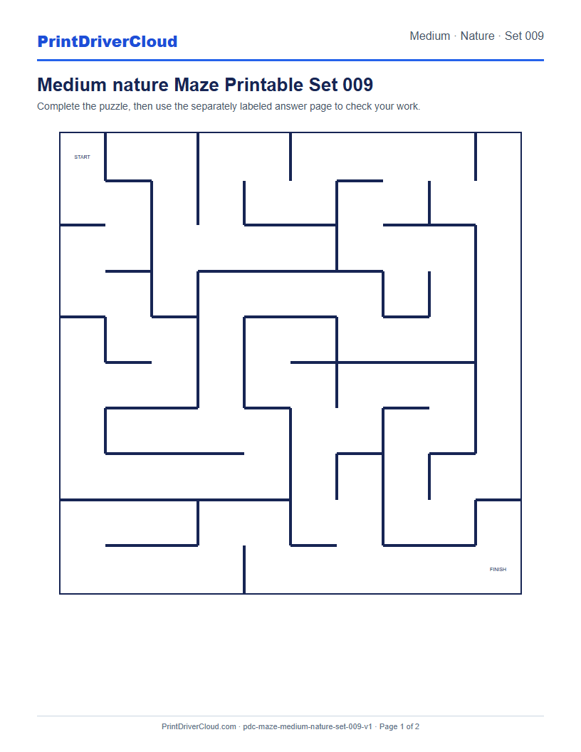 Preview of Medium nature Maze Printable Set 009