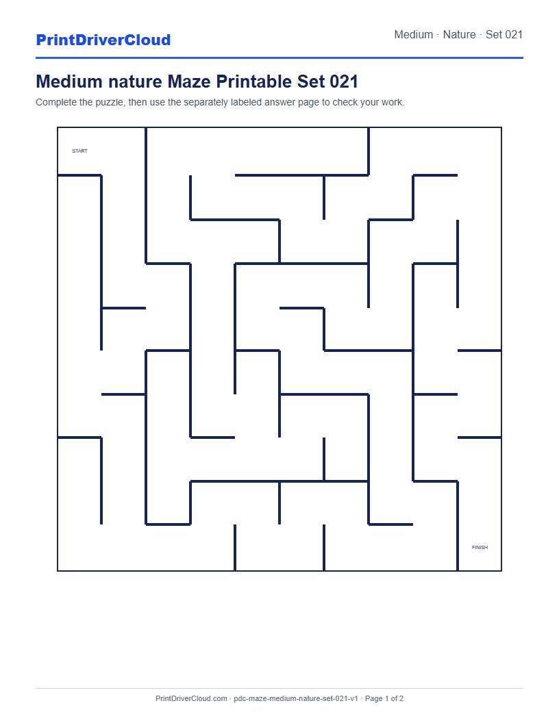 Preview of Medium nature Maze Printable Set 021