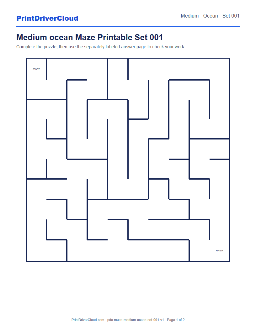Preview of Medium ocean Maze Printable Set 001