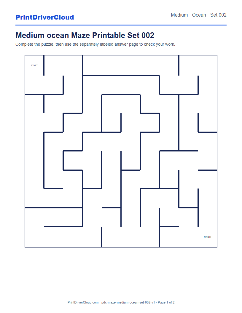 Preview of Medium ocean Maze Printable Set 002