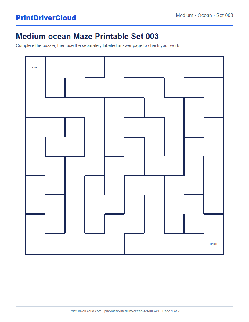 Preview of Medium ocean Maze Printable Set 003