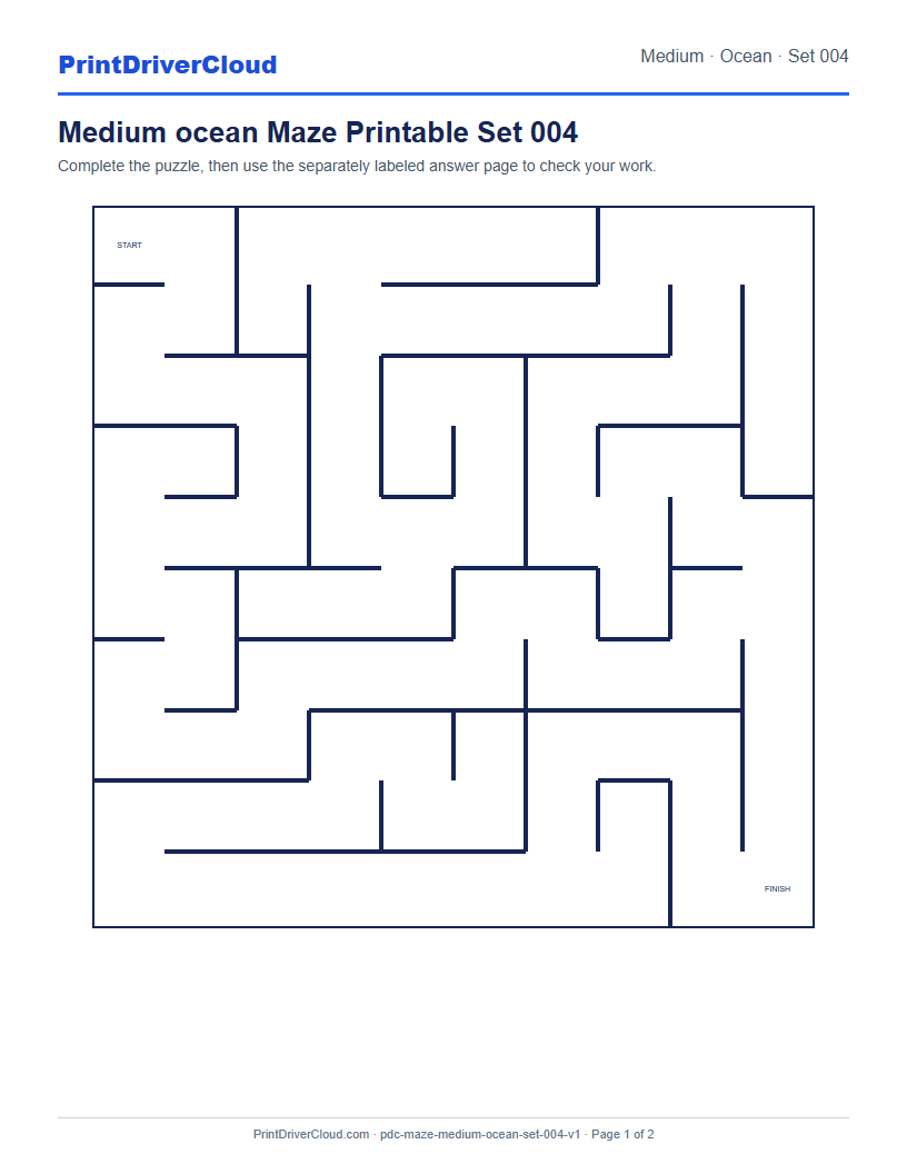 Preview of Medium ocean Maze Printable Set 004