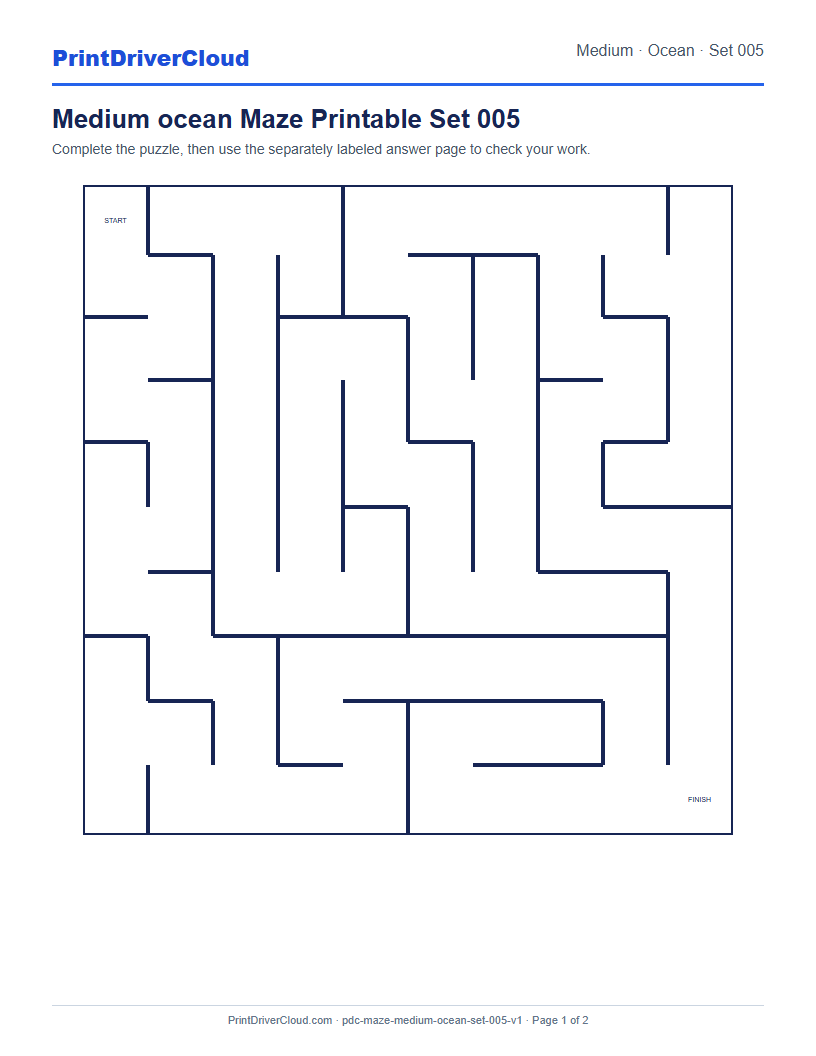 Preview of Medium ocean Maze Printable Set 005