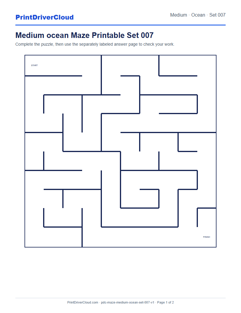 Preview of Medium ocean Maze Printable Set 007