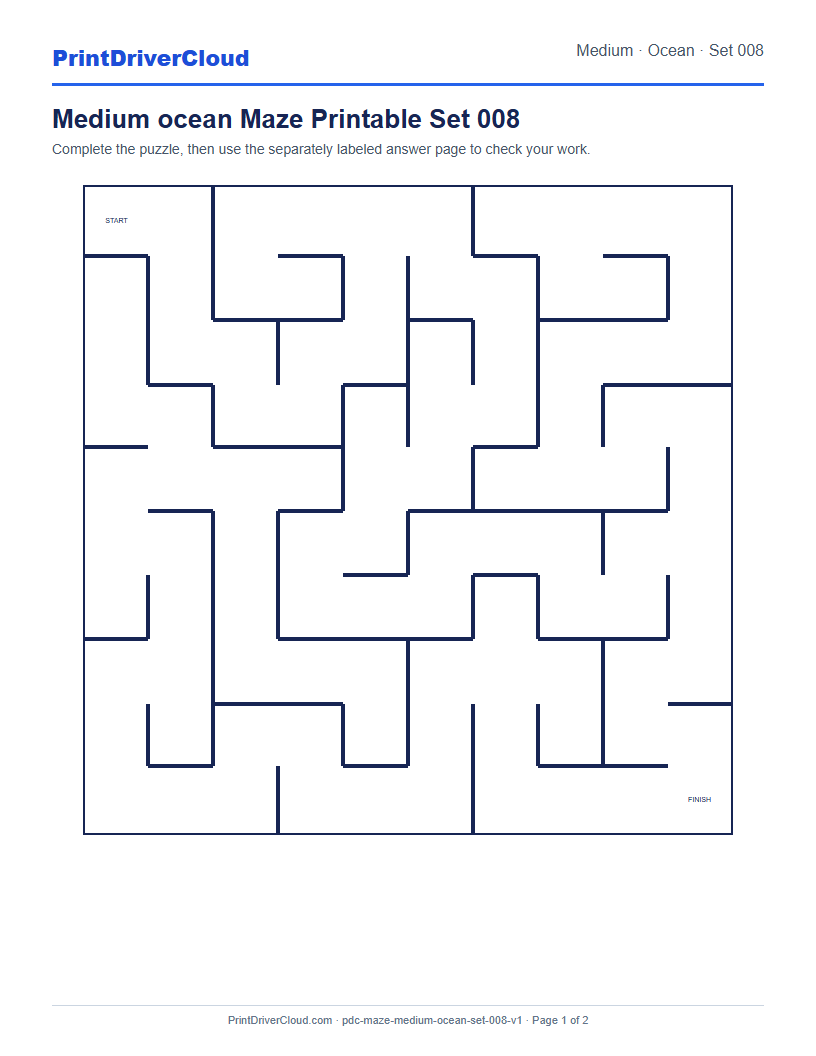 Preview of Medium ocean Maze Printable Set 008
