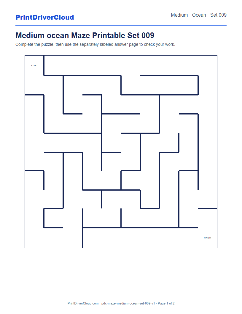 Preview of Medium ocean Maze Printable Set 009