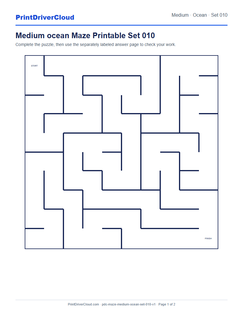 Preview of Medium ocean Maze Printable Set 010