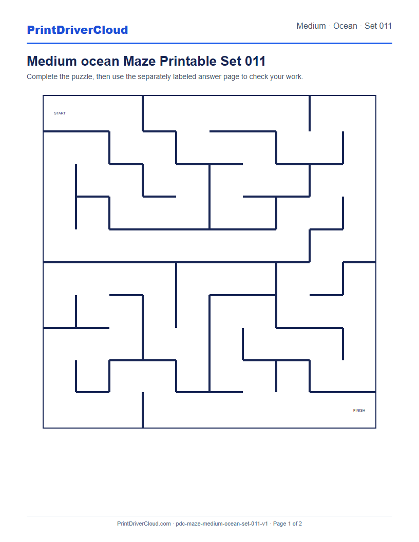 Preview of Medium ocean Maze Printable Set 011